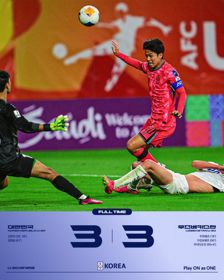  90分鐘戰(zhàn)報-U20韓國3-3烏茲別克斯坦進(jìn)加時 阿布杜加富爾絕平