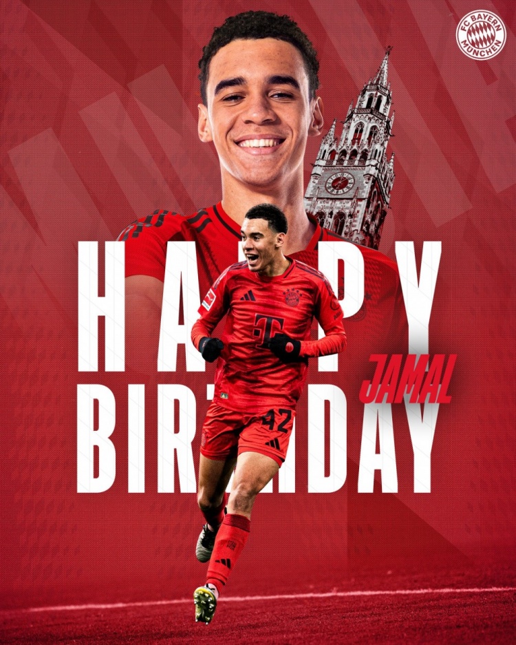  拜仁官方祝穆西亞拉22歲生日快樂，加盟至今出戰(zhàn)196次獲59球38助