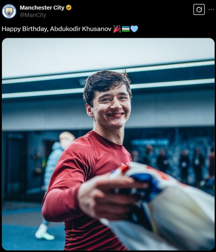  胡桑諾夫迎21歲生日，曼城官方曬照為其送上生日祝福