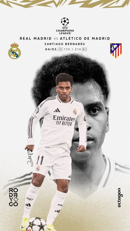  歐冠馬德里德比！羅德里戈曬個人海報：伯納烏見，HALA MADRID