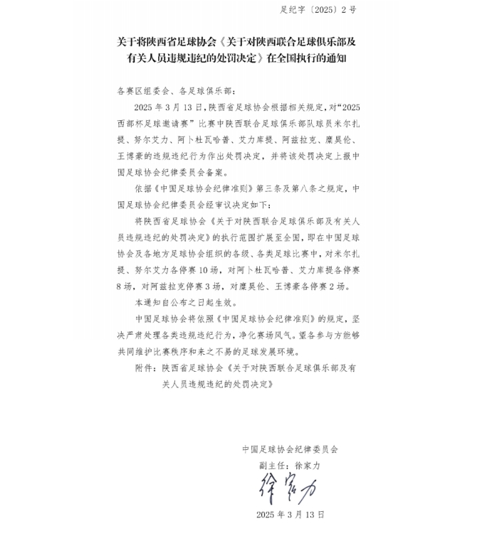  13人合計(jì)禁賽83場！官方：陜西&廣西兩隊(duì)處罰執(zhí)行范圍擴(kuò)大至全國