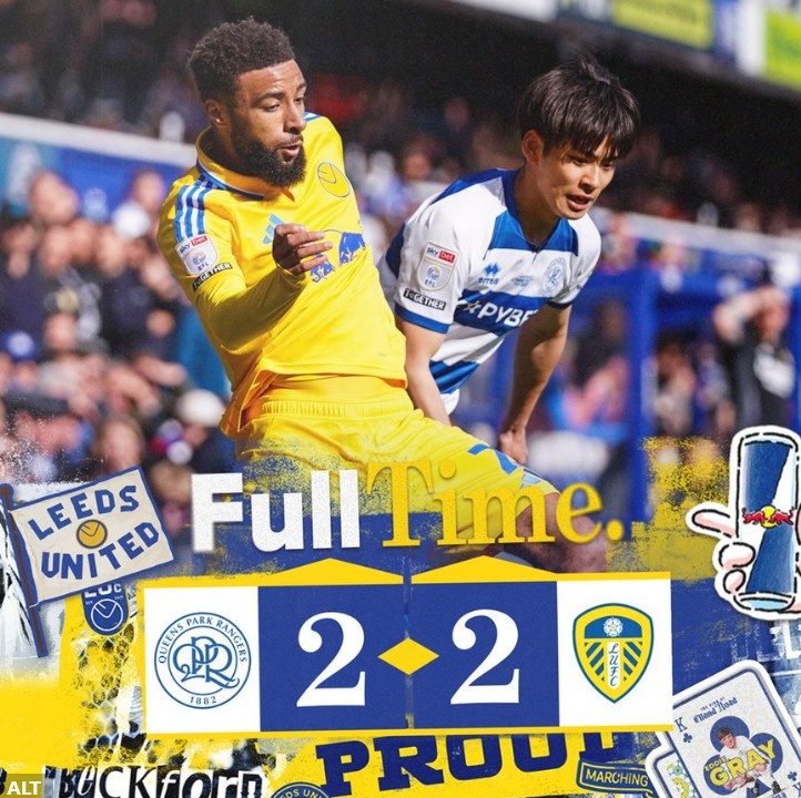  英冠榜首利茲聯(lián)連追兩球2-2戰(zhàn)平QPR，近4輪僅1勝領(lǐng)先優(yōu)勢(shì)縮小
