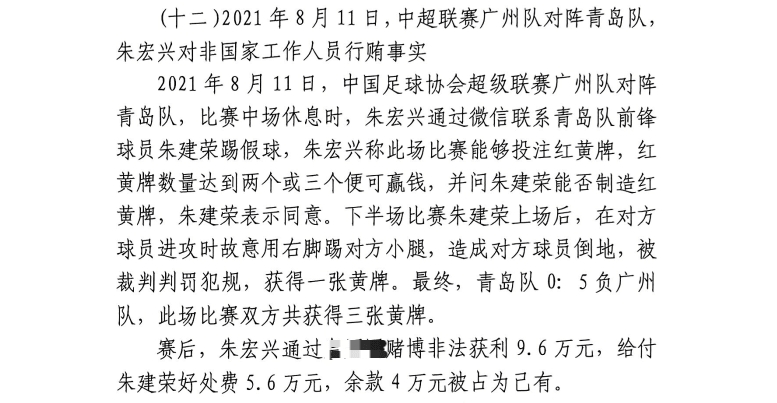  網(wǎng)傳判決書：青島球員朱建榮故意踢對方小腿，染黃收5.6萬好處費