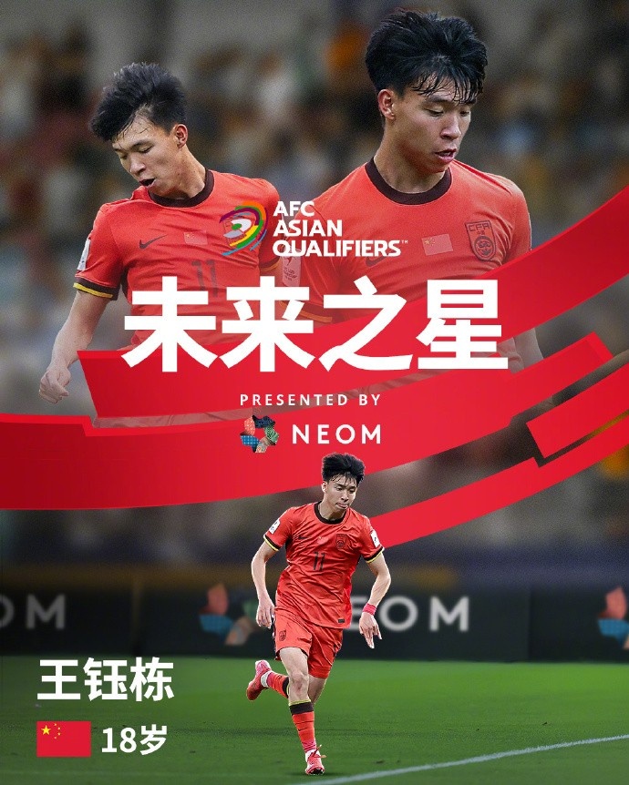  亞洲杯官方社媒發(fā)布王鈺棟個(gè)人海報(bào)：青年軍的旗幟，飄揚(yáng)在前哨