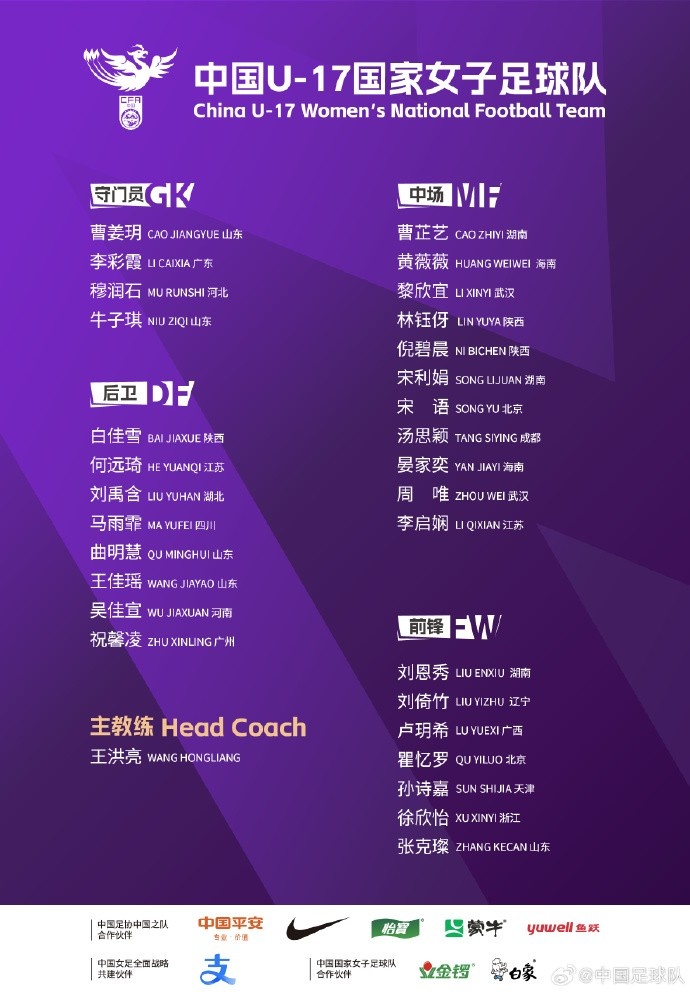  U17女足30人將在蘇州集訓(xùn)備戰(zhàn)世界杯，姜寧、朱挺擔(dān)任訓(xùn)練員