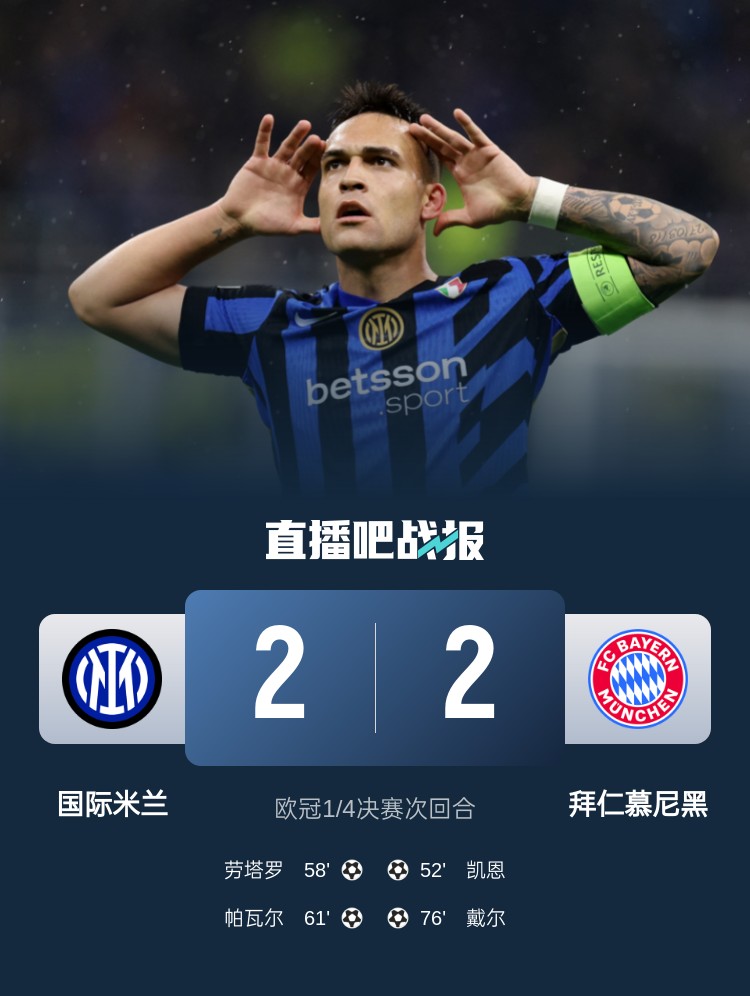  黑色3分鐘！拜仁3分鐘丟2球遭國米淘汰 去年3分鐘丟2球遭皇馬絕殺